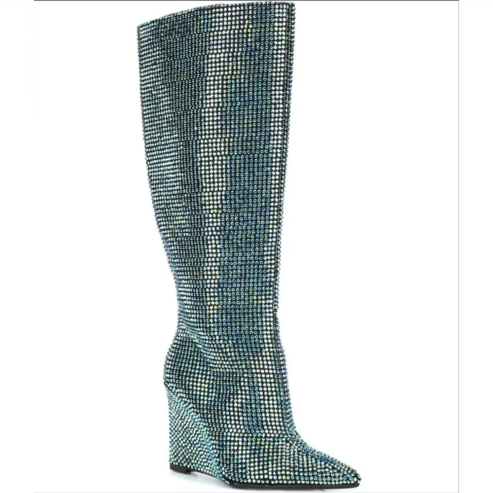 Gianni BiniGaborTwo Rhinestone Tall Wedge Boots